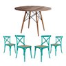 Conjunto de Mesa Eiffel Redondo Tampo de Madeira 90cm Amêndoa com 4 Cadeiras Katrina Azul Turquesa - 1