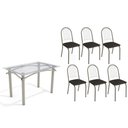 Ver imagem 1 de Conjunto: Mesa de Cozinha Elba C/ Tampo de Vidro 120cm e 6 Cadeiras Noruega Niquel - Courano Preto