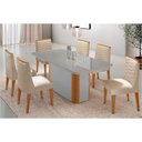 Ver imagem 1 de Conjunto: Mesa de Cozinha Pietá C/ Tampo Madeirado C/ Vidro Canto Curvo 180x90cm e 6 Cadeiras