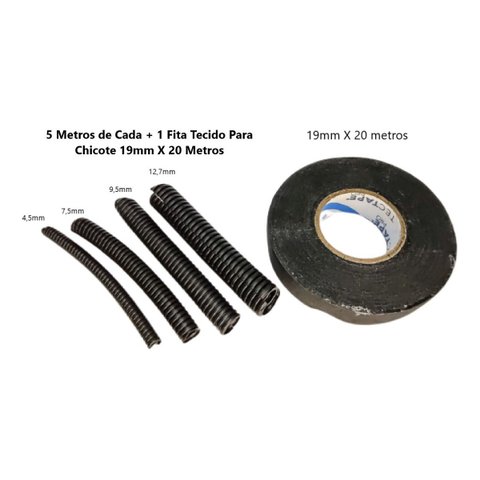 Kit 20m Tubo Espaguete Corrugado Auto + Fita P/chicote
