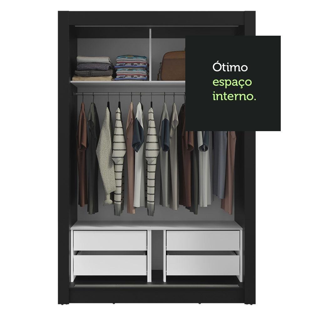 Guarda-roupa Solteiro 2 Portas de Correr com Espelho 4 Gavetas Preto Vivare Plus Madesa - 8