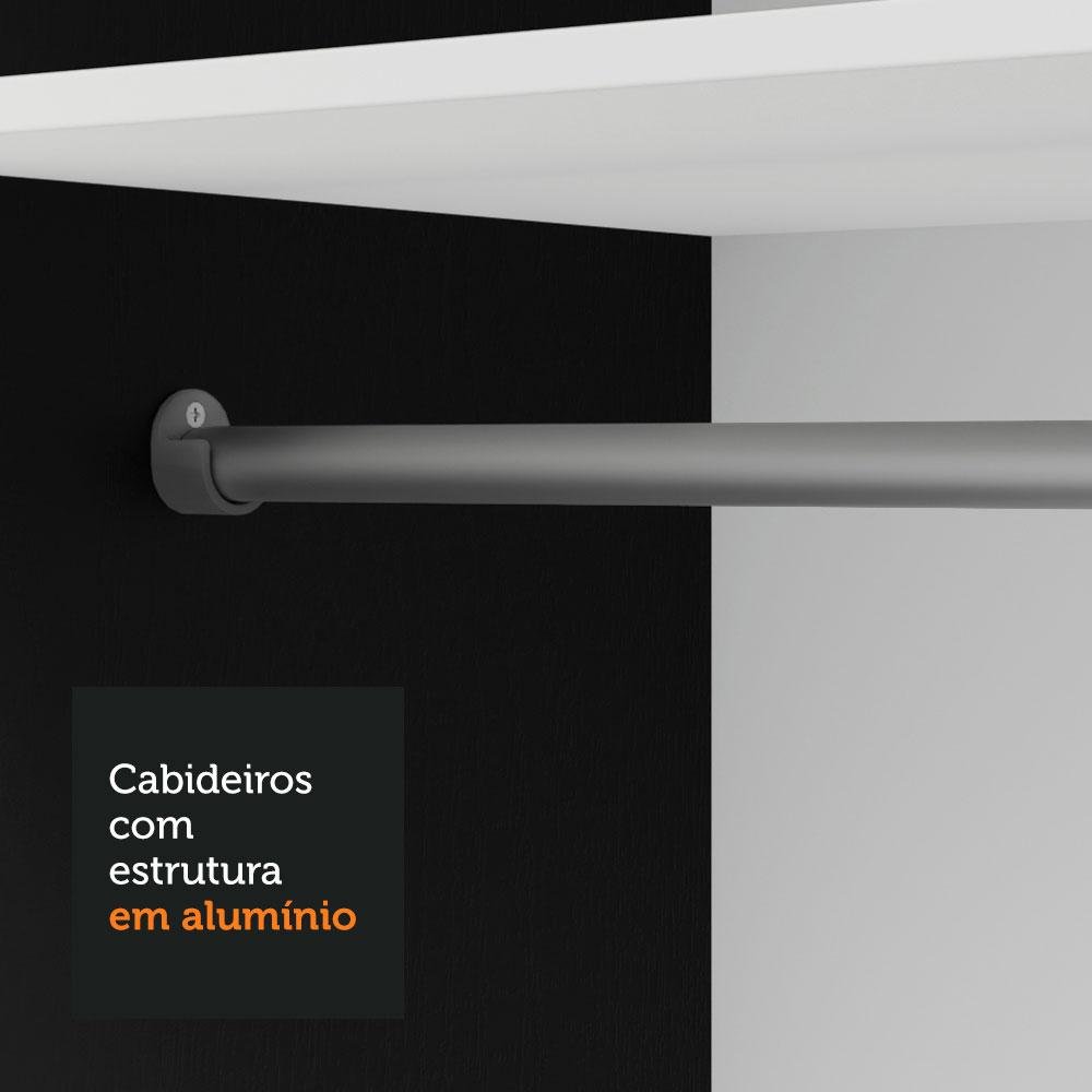 Guarda-roupa Solteiro 2 Portas de Correr com Espelho 4 Gavetas Preto Vivare Plus Madesa - 7