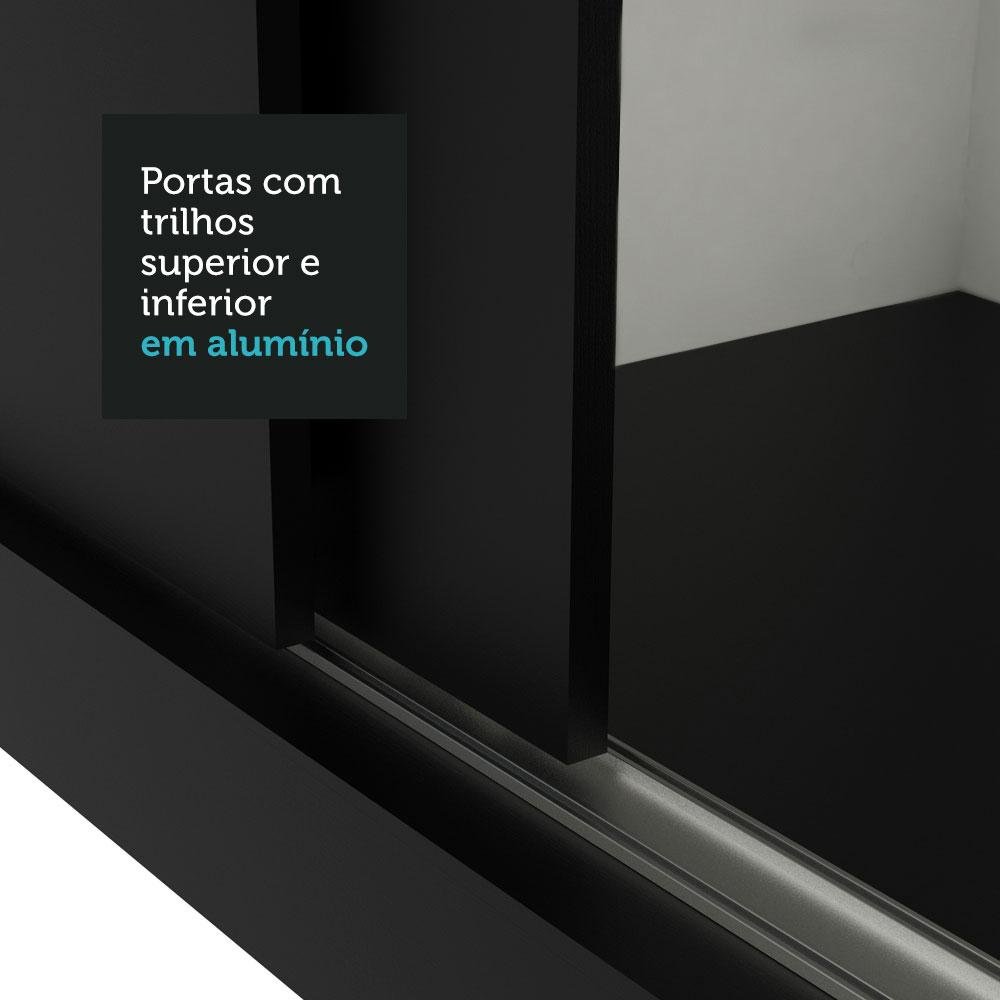 Guarda-roupa Solteiro 2 Portas de Correr com Espelho 4 Gavetas Preto Vivare Plus Madesa - 9