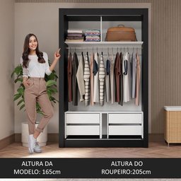 Guarda-roupa Solteiro 2 Portas de Correr com Espelho 4 Gavetas Preto Vivare Plus Madesa - 5