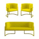 Ver imagem 1 de Kit 2 Poltronas + Sofá 2 Lugares Base de Metal Gold Balaqui Amarelo