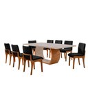 Ver mais imagens de Conjunto Sala de Jantar Bella 8 Lugares Tampo Vidro Linho Preto Laq Off Cinamomo 220cm Moderna