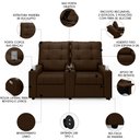 Ver imagem 3 de Poltrona de Cinema Reclinável 2 Lugares Baú Usb Mallie Fh9 Veludo Marrom - Mpozenato