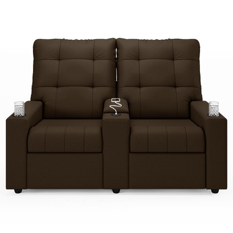 Poltrona de Cinema Reclinável 2 Lugares Baú Usb Mallie Fh9 Veludo Marrom - Mpozenato
