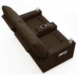 Poltrona de Cinema Reclinável 2 Lugares Baú Usb Mallie Fh9 Veludo Marrom - Mpozenato - 7