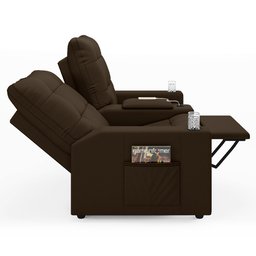 Poltrona de Cinema Reclinável 2 Lugares Baú Usb Mallie Fh9 Veludo Marrom - Mpozenato - 6