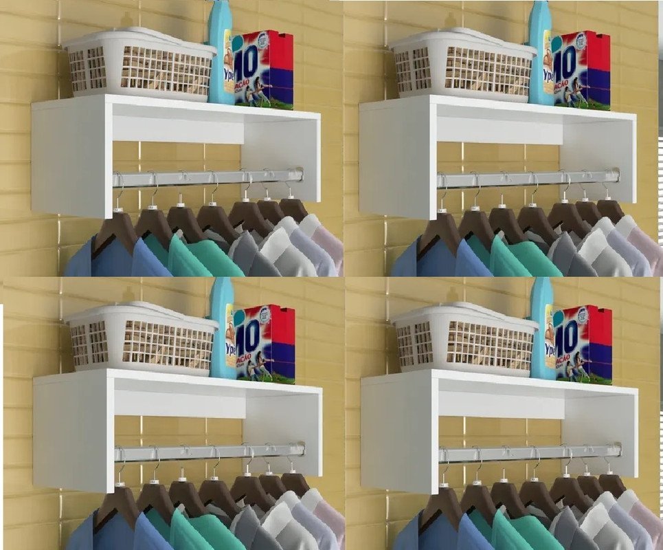 kit 4 uni Araras Roupas Cabideiro Prateleira Cm Mdp Branco AJL Super Oferta Cabides suspensos - 2