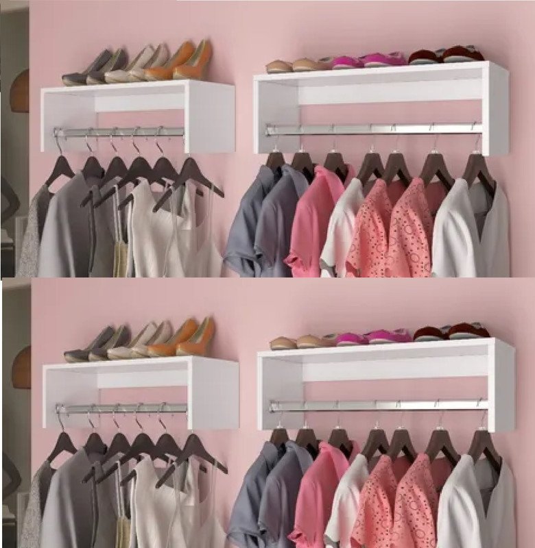 kit 4 uni Araras Roupas Cabideiro Prateleira Cm Mdp Branco AJL Super Oferta Cabides suspensos - 1