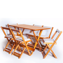 Ver imagem 1 de Conjunto Mesa 120x70 6 Cadeiras Dobrável Mel Estofado Creme Ref. DM120.6MC DMadeirastore