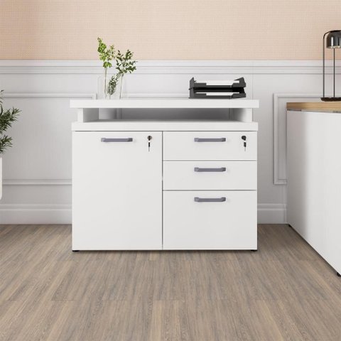 Armário Escritório F5 Office 1 Porta 3 Gavetas MDP 90cm Branco F5 Office