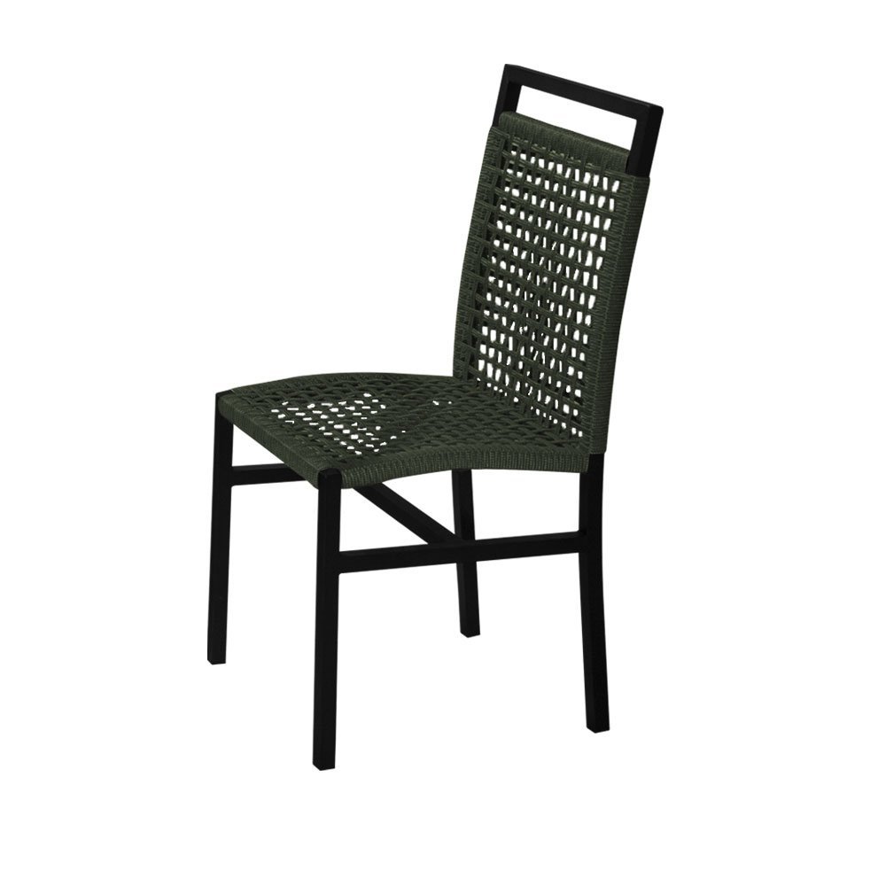 Cadeira em Corda Náutica Verde e Alumínio Preto Liza para Área Externa - 1