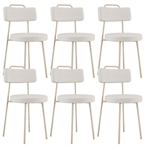 Kit 06 Cadeiras Decorativas Estofada Sala Jantar Barcelona Arena L02 Bouclê Cru - Lyam