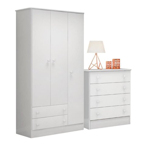 777 - Comoda 4 Gavetas Doce Sonho Branco/branco (777.5) + 2617 - G. Roupa 3pts/2gv Doce Sonho Branco
