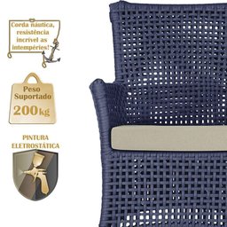 1 Sofá Área Externa Igapó Alumínio Preta Corda Náutica E7 Azul - 4