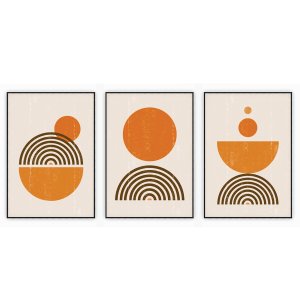 kit com 3 Quadros Decorativos Abstratos com Moldura e Vidro para Sala Quarto Escritório e Clínica 72