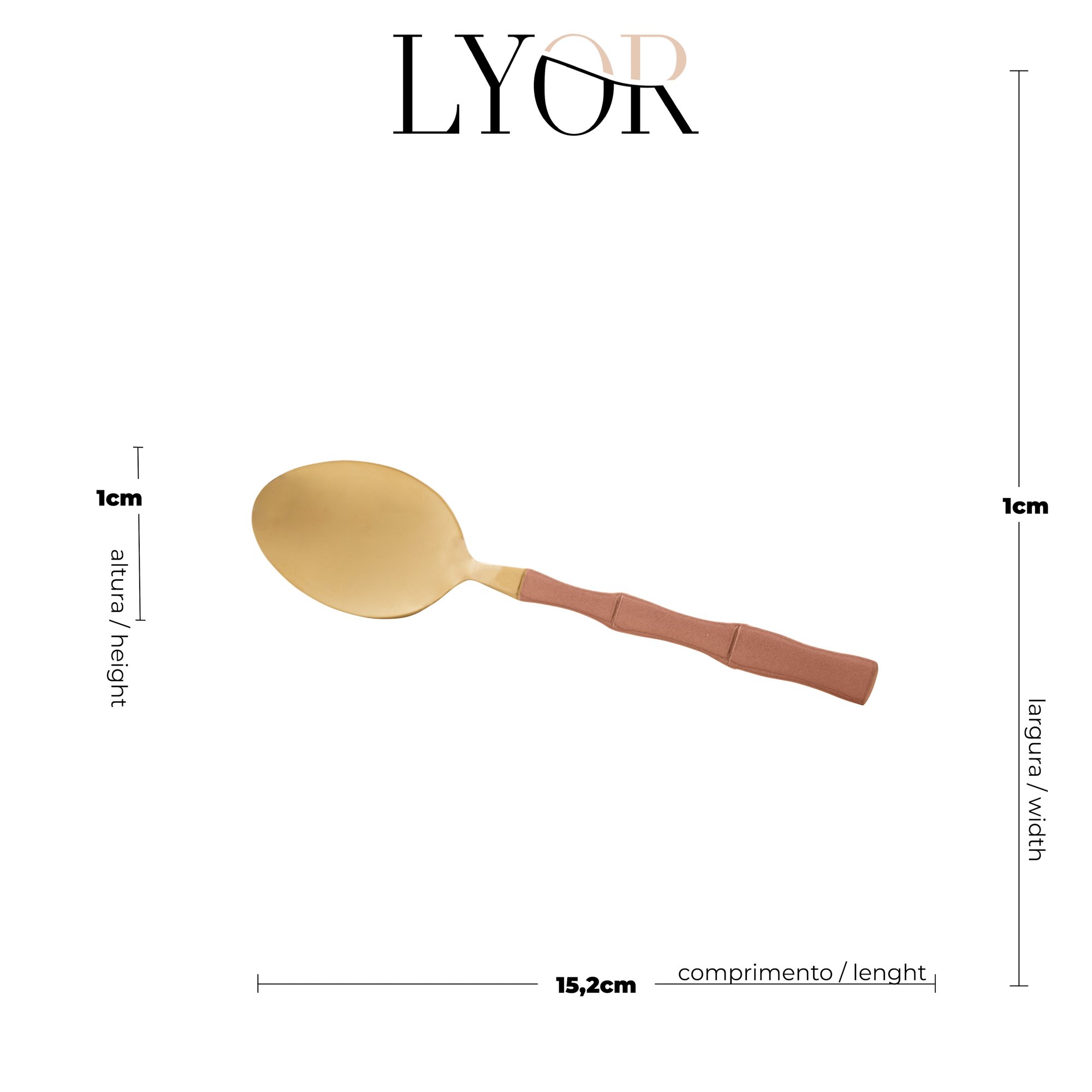 Conjunto 6 Colheres Sobremesa Aço Inox Bambu Elegant Champanhe/Rose 15,2cm Lyor - 6