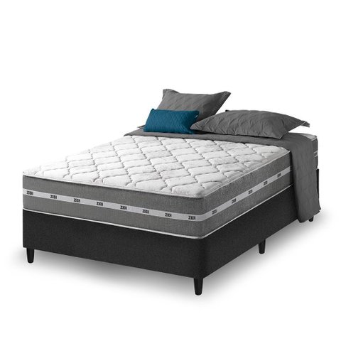 Cama Box Casal Preto + Colchão Molas Ensacadas Zidi Miami 138x188x59cm