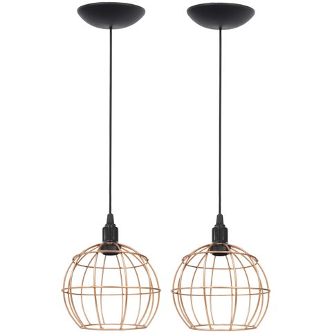 2 Pendentes Aramado Globo Luminária Lustre Teto Retrô Vintage Industrial Balcão Agp Ilumini - Cobre 