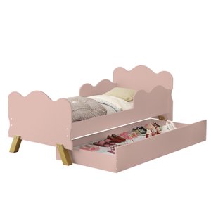 Mini Cama Infantil Angel Nuvem Rosa com Auxiliar Proteção Lateral e Pés Dde Madeira
