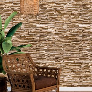 Papel de Parede Adesivo Pedras Rústicas em Tons de Bege 15m