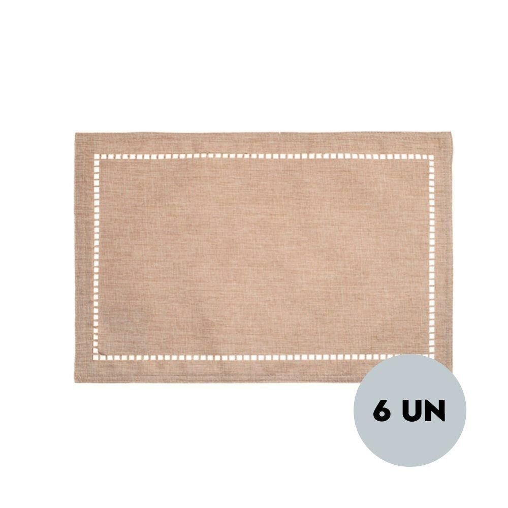6 Lugares Americanos Retangular Poliéster Linho Bege 45cm Lyor - 4