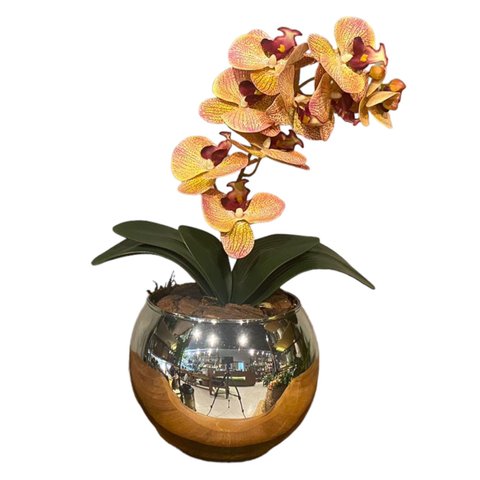 Orquídea Tigre Rosa Artificial Arranjo no Vaso Espelhado Flores Permanentes Decore Fácil Shop