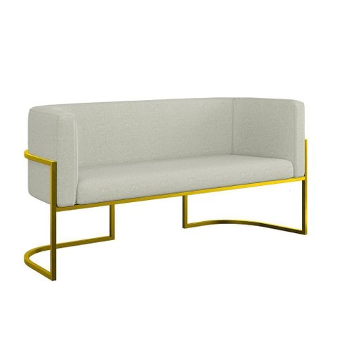 Sofá Namoradeira Bouclê 2 Lugares Moderna Base Metal Gold Bege