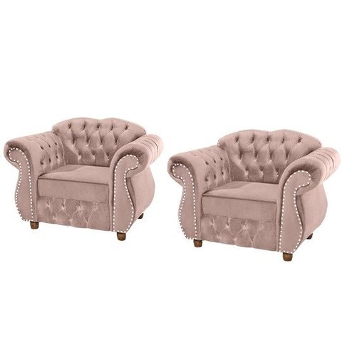Quatro Poltronas Chesterfield Merlo - Suede Rosa Claro / Decoração, recepção , barbearia, sal