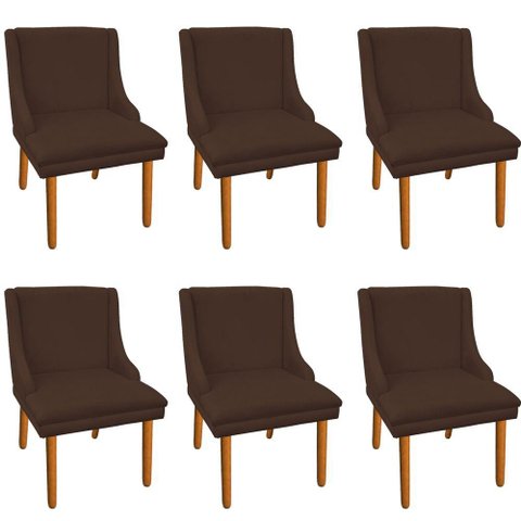 Kit 6 Cadeiras de Jantar Suede Marrom Pés Palito