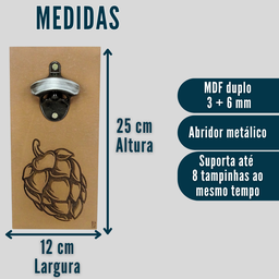 Quadro Porta Tampinhas + Abridor Magnético + Porta Copos Kit - 8