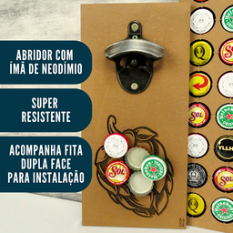 Quadro Porta Tampinhas + Abridor Magnético + Porta Copos Kit - 4