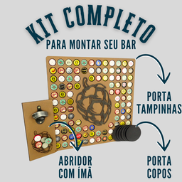 Quadro Porta Tampinhas + Abridor Magnético + Porta Copos Kit - 3