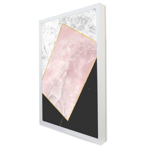 Quadro Decorativo Caixa Alta com Vidro Geométrico Mármore TaColado Moldura Branca 120 x 80cm