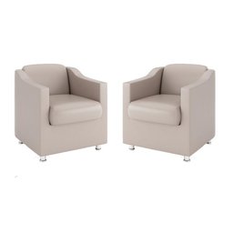 Kit 2 Poltronas Decorativas Para Recepção Courino Bege - 1