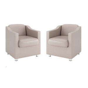 Kit 2 Poltronas Decorativas Para Recepção Courino Bege