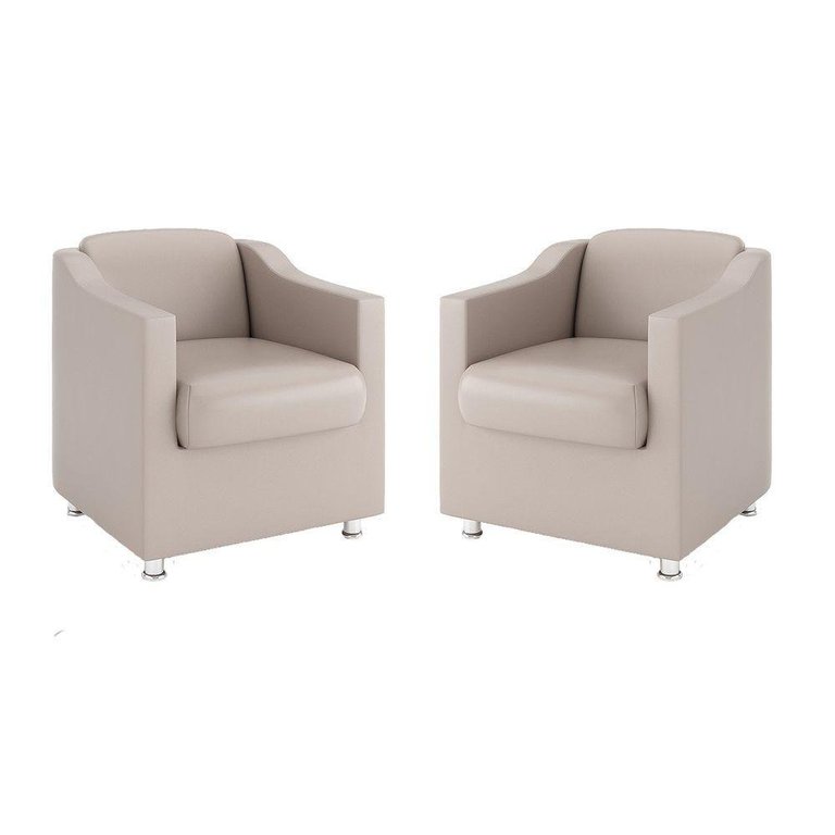 Kit 2 Poltronas Decorativas Para Recepção Courino Bege