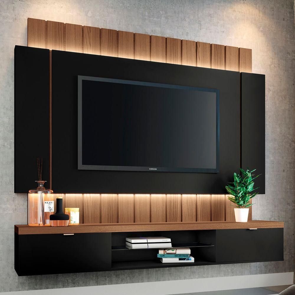 Painel Tv 55 180cm Bancada Suspensa Illusion Preto-castanho - Hb Móveis ...