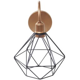2 Luminárias Arandela Parede Aramada Diamante Industrial Retro + Lâmpadas Led Cobre Rose Gold/ - 4