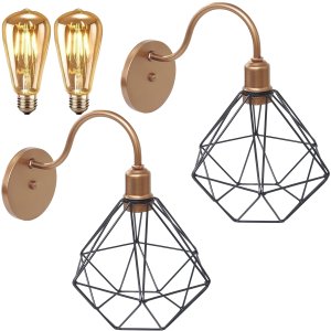 2 Luminárias Arandela Parede Aramada Diamante Industrial Retro + Lâmpadas Led Cobre Rose Gold/