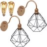 2 Luminárias Arandela Parede Aramada Diamante Industrial Retro + Lâmpadas Led Cobre Rose Gold/ - 1