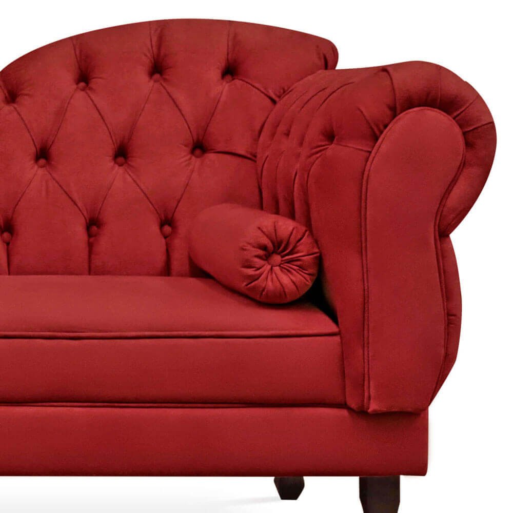 Divã Recamier Namoradeira Larissa 185cm com Capitonê - Esquerda Suede - Renascer Decor:Vermelho - 2