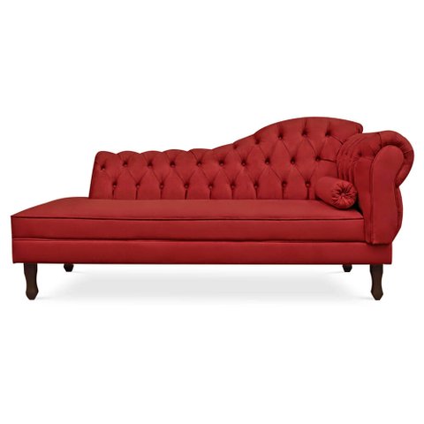Divã Recamier Namoradeira Larissa 185cm com Capitonê - Esquerda Suede: Vermelho
