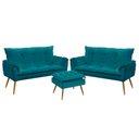 Ver imagem 1 de Kit 2 Poltronas Namoradeira Opala com Puff Lunar Suede Azul Turquesa Aradecor