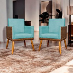 Kit 2 Poltronas Decorativa para Sala Recepção Escritório Consultório Lis Corino Peroba e Suede - 2