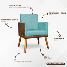 Kit 2 Poltronas Decorativa para Sala Recepção Escritório Consultório Lis Corino Peroba e Suede - 3