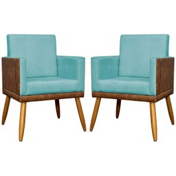 Kit 2 Poltronas Decorativa para Sala Recepção Escritório Consultório Lis Corino Peroba e Suede - 1